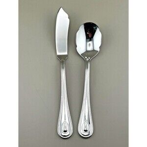 LENOX French Perle 2pc Set Sugar Spoon Butter Spreader 18/10 Stainless Flatware